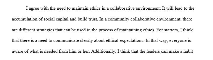Additional strategies that would be helpful in maintaining ethics in a community collaboration.