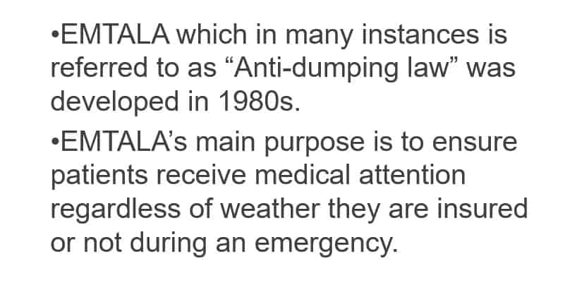 Complete an 8-10 slide presentation on either EMTALA, Anti-Kickback, or the STARK Law.