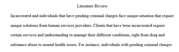 Conduct a review of literature related to the unique needs of providing service to clients who have been incarcerated or have criminal charges pending.