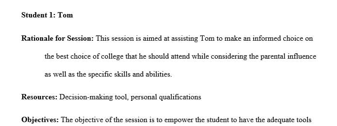 Consider the student profiles below. Prepare a brief counseling plan for each