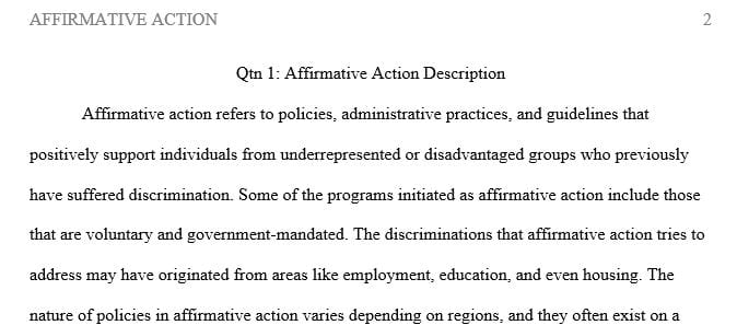 Describe affirmative action and provide a short history of the concept.