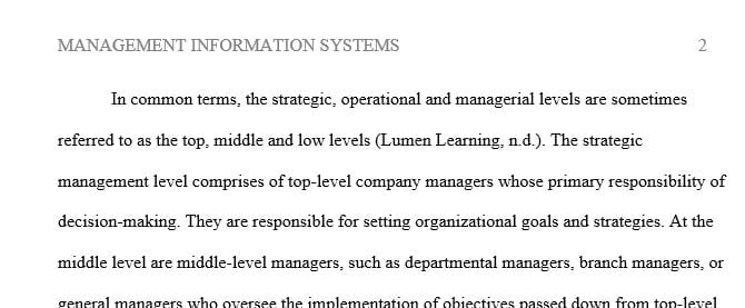 Discuss how the three levels of management hierarchy strategic, management and operational relate to the mission of a business.