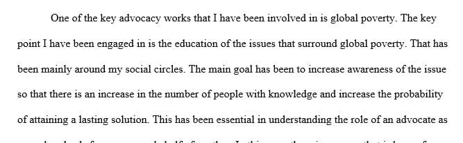 Explain how the concepts from this week’s resources apply to the act of advocacy in which you engaged.