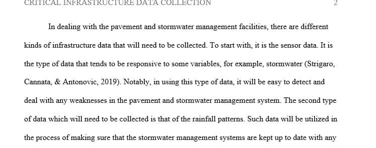 Identify what type of critical infrastructure data collection is needed for pavement and stormwater management facilities.