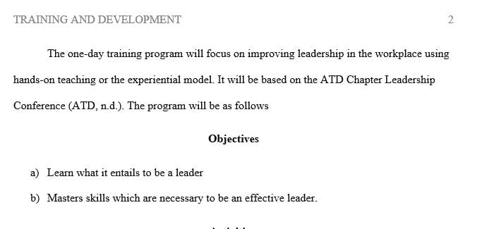 Outline a plan for a one-day training program that follows the Experiential Learning Model.