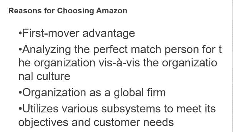 Provide an overview of Amazon including three subsystems of the organization