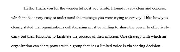 Recommendations on strategies for sharing power specifically with a group that may have limited voice or be underserved.