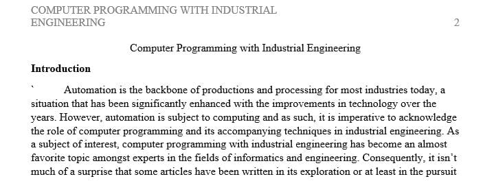 Research Assignment Literature Critique. Computer Programming With Industrial Engineering.