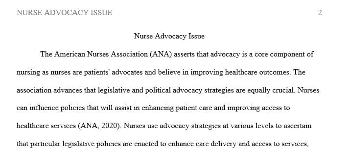 Research legislation that has occurred within the last 5 years at the state or federal level as a result of nurse advocacy.