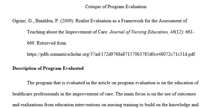 Search an academic journal for an article that reports on program evaluation.