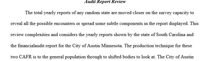 Select one (1) local government in your state or area and review the financial statements and audit report for the county or municipality