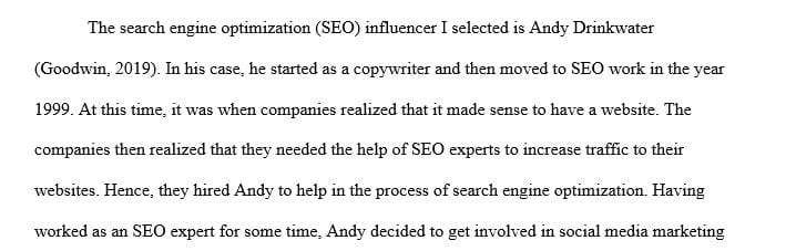 Select one influencer from the Search Engine Journal article and write an essay about who they are and what influence they've had on SEO.