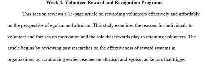 Select one published article from a peer-reviewed journal that addresses a current issue in volunteer rewards and recognition programs.
