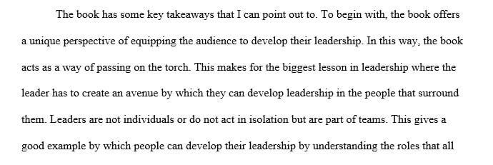 Share excerpts of the chapters discuss your analysis of the content and reflect on your leadership abilities