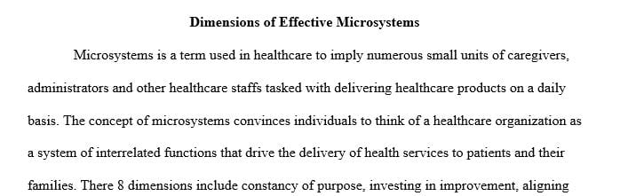 There are 8 dimensions of effective Microsystems. Which two (2) do you believe are the most important and why