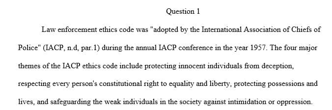 What are the four major themes of the International Association of Chiefs of Police (IACP) Ethics Code(s)