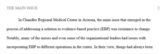 What is the main issue for your organization in addressing a solution to evidence-based nursing practice