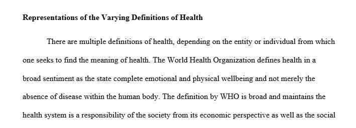 What representations of the varying definitions of health did you encounter