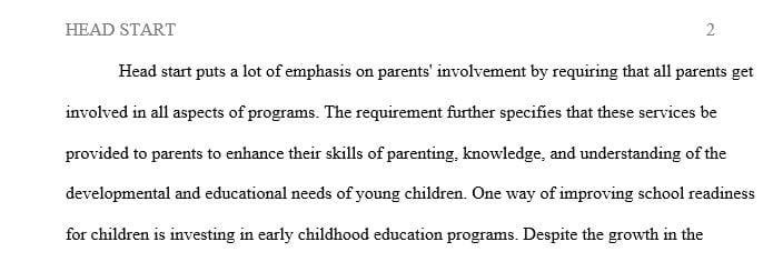 Write a two to three (2-3) page reflection that explains how Head Start should involve parents