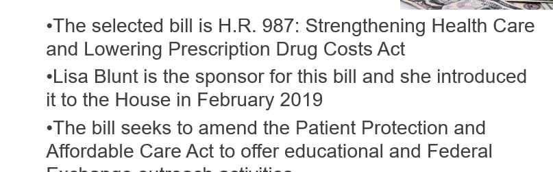 You are educating your peers through this presentation regarding a federal bill you believe may be of interest to nurses.