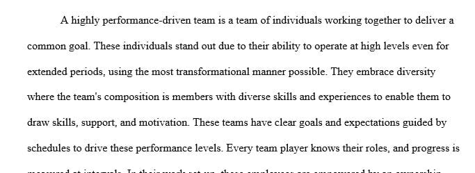 Describe the characteristics of performance-driven team