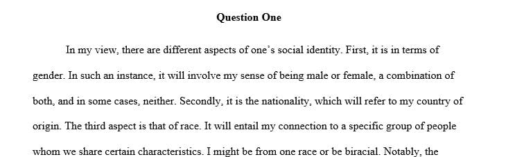 Describe the various aspects of one’s own social identity in terms of gender