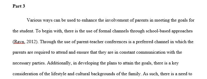 Explain how you plan to involve Fiona’s parents in meeting her goals.