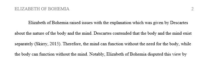 Figure out the problem Elizabeth of Bohemia raised regarding Descartes's description of the mind and the body.