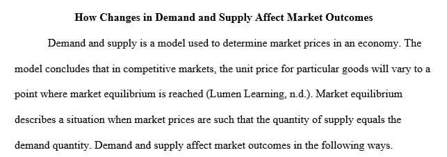 Recognize how change in supply and demand affect market outcomes and explain the effect of government regulation on prices