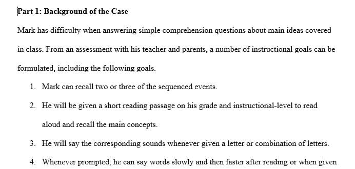 Research and select an early reading strategy for one of Mark's goals.