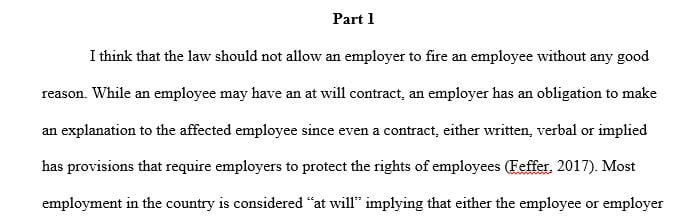 Should the law allow an employer to fire an employee without a good reason