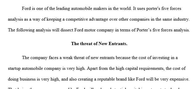 Submit an analysis of Ford utilizing Porter’s Five Forces Model.