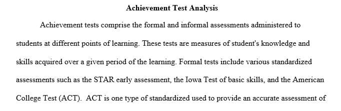 Using resources such as the South University Online Library and the Internet, research achievement tests and select any one test to attempt.