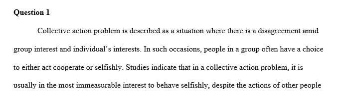 Briefly identify and describe two different collective action problems that governments help solve