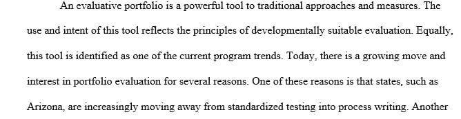 Create an evaluative portfolio for children three- to five-years-old for each of the eight early learning standards