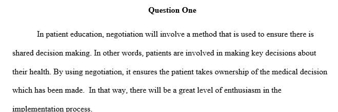 Define negotiation as it applies to patient education.