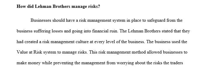 How did Lehman Brothers manage risks