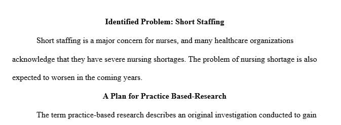 Identify a practice issue or problem and develop a plan for practice-based research