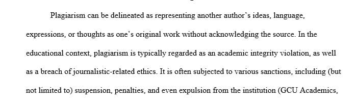 List three examples of plagiarism and discuss how plagiarizing as a student affects the integrity of a baccalaureate degree