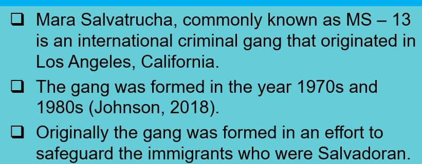 Prepare a PowerPoint presentation about an active criminal gang.
