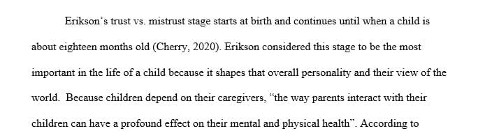 Reflect on Erikson's stage of trust versus distrust.