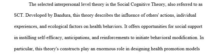 Select one of the interpersonal Level theories discussed in the text and apply it to get a person to change any health behavior.