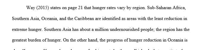 The report notes that progress in reducing extreme hunger is uneven across regions of the world.