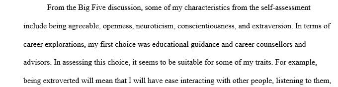 Write a 350-word reflective journal comparing what you learned about yourself in the Big Five discussion