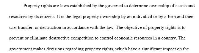 Define the term “property rights” and explain why the lack of well-defined and enforceable property rights is detrimental