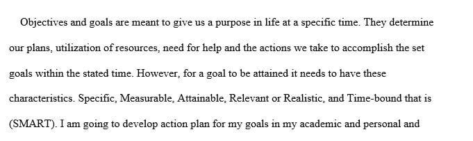 For each section  (Academic & Professional) noted on the document, 3-5 Specific, Measurable, Actionable, Reasonable, and Time-Bound (SMART) goals