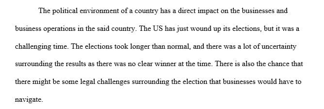 How do you believe the current uncertainty as to a clear winner of the Presidential election and the likelihood of legal challenges impacts business from