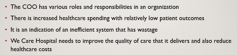 Access to care, the quality of care, and the cost of care are the top areas that hospitals are working to improve.