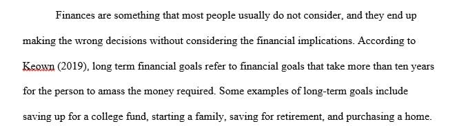 Assignment: 5-4 Milestone Two: Long-Term Personal Financial Goals