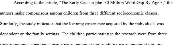 Describe how the children's language development differs by the age of three